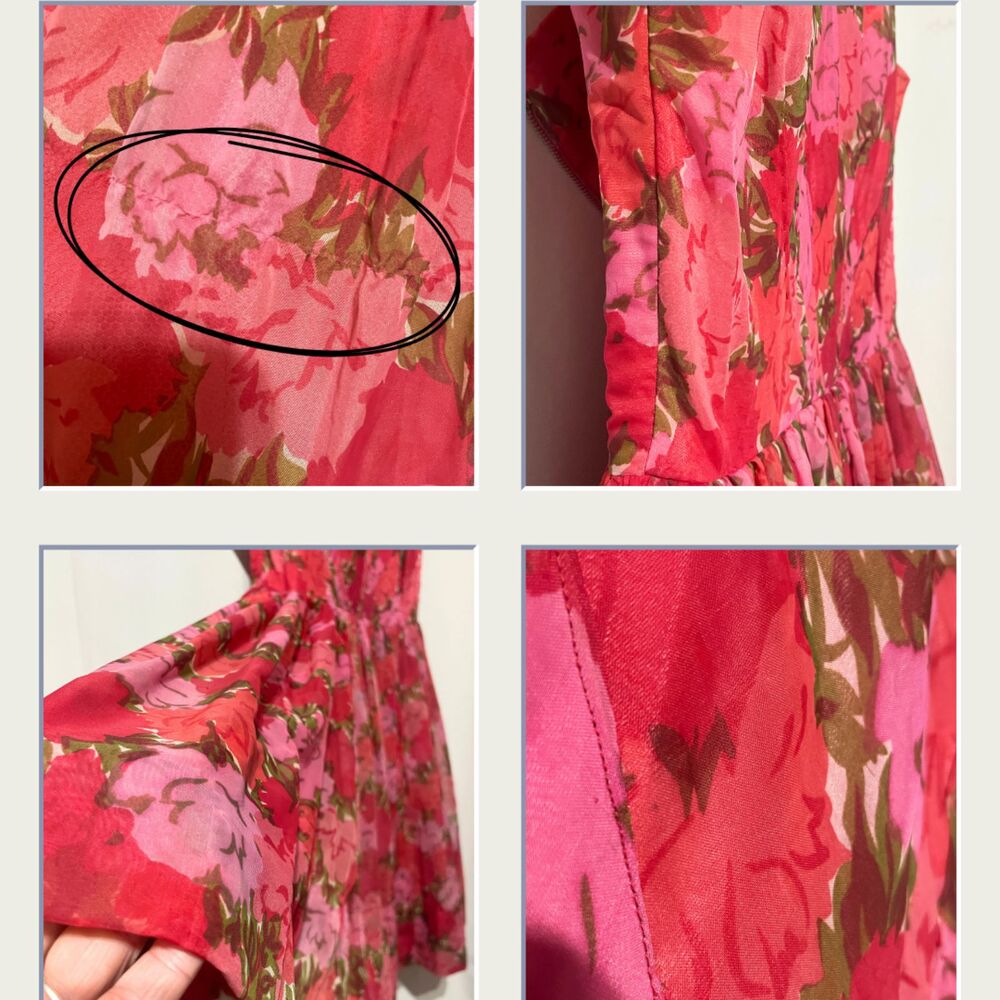 Vintage 1950s Sleeveless Red Pink Floral Swing Dress - Picture 9 of 15